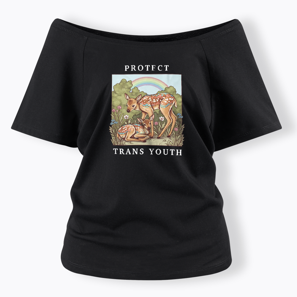 PROTECT TRANS YOUTH Queer LGBTQ Off Shoulder T-shirt