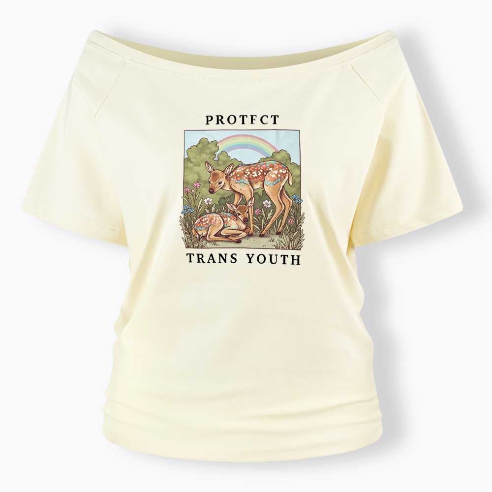 PROTECT TRANS YOUTH Queer LGBTQ Off Shoulder T-shirt