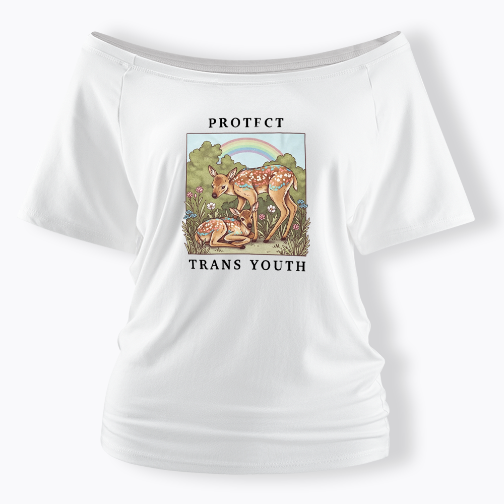 PROTECT TRANS YOUTH Queer LGBTQ Off Shoulder T-shirt