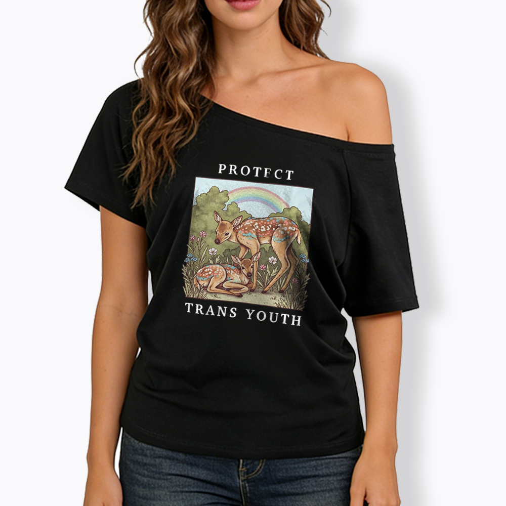 PROTECT TRANS YOUTH Queer LGBTQ Off Shoulder T-shirt