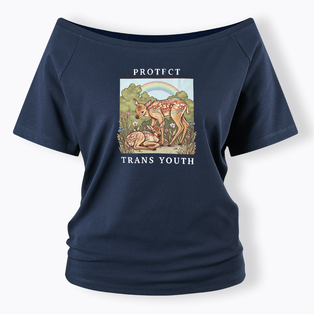 PROTECT TRANS YOUTH Queer LGBTQ Off Shoulder T-shirt