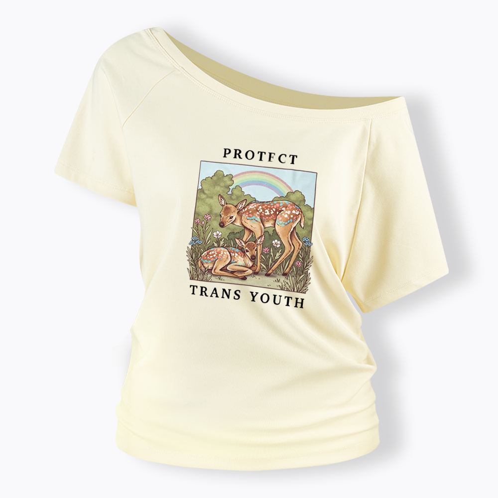 PROTECT TRANS YOUTH Queer LGBTQ Off Shoulder T-shirt