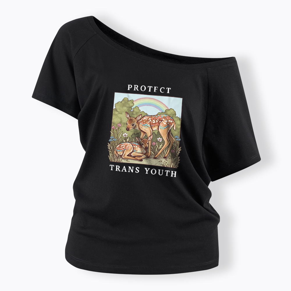 PROTECT TRANS YOUTH Queer LGBTQ Off Shoulder T-shirt