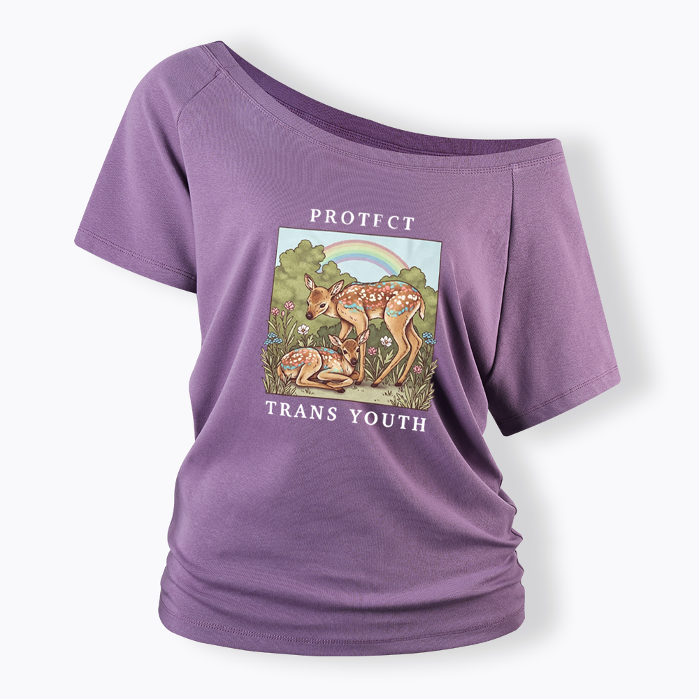 PROTECT TRANS YOUTH Queer LGBTQ Off Shoulder T-shirt