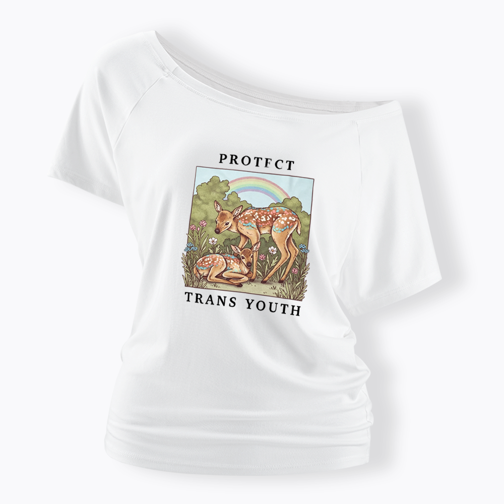 PROTECT TRANS YOUTH Queer LGBTQ Off Shoulder T-shirt