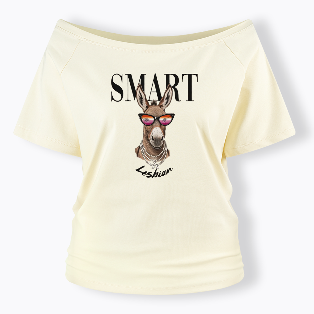 Smart Ass Lesbian Donkey Off Shoulder T-shirt