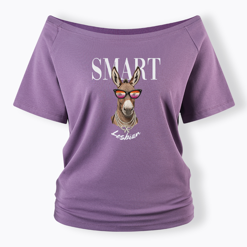 Smart Ass Lesbian Donkey Off Shoulder T-shirt