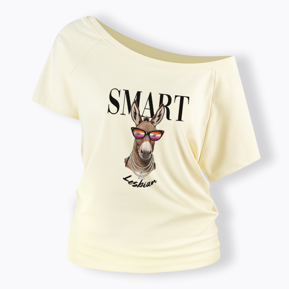 Smart Ass Lesbian Donkey Off Shoulder T-shirt