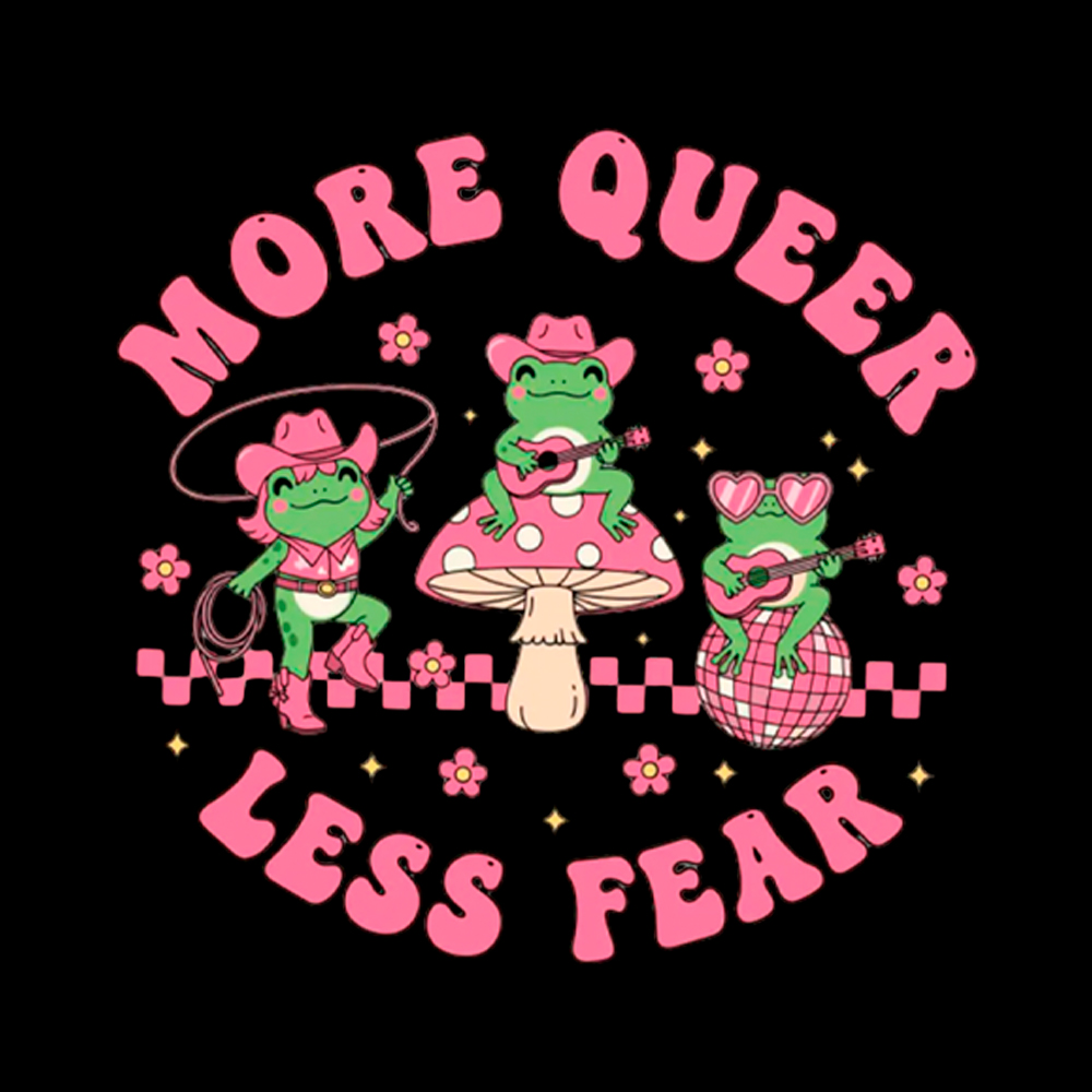 More Queer Less Fear Cute Frog Gay Off Shoulder T-Shirt