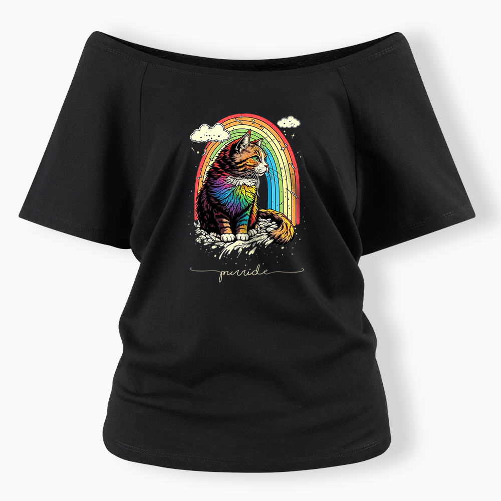 Cat Rainbow Off Shoulder T-shirt