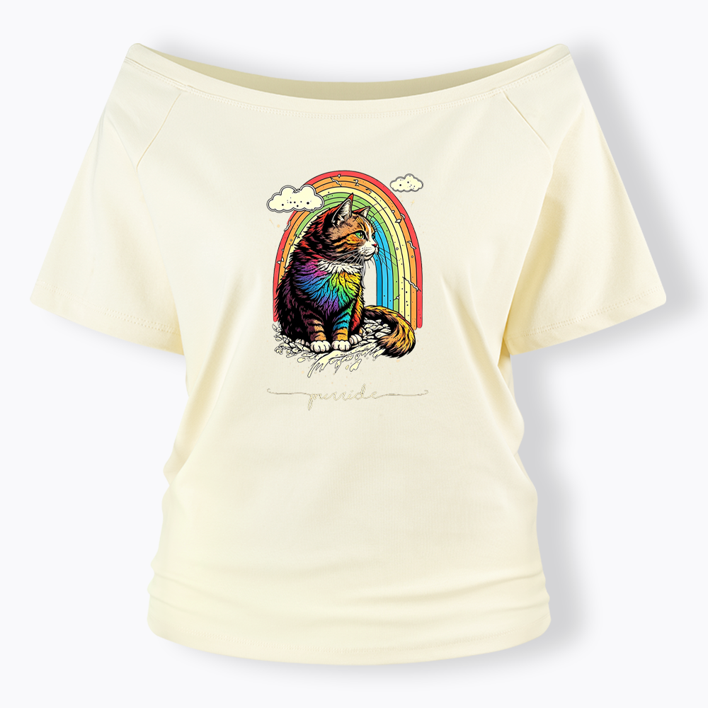 Cat Rainbow Off Shoulder T-shirt