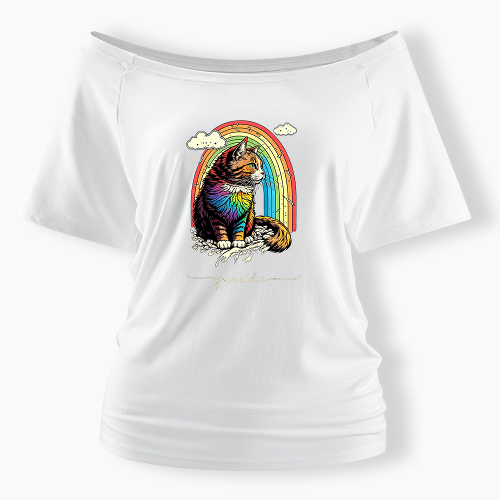 Cat Rainbow Off Shoulder T-shirt
