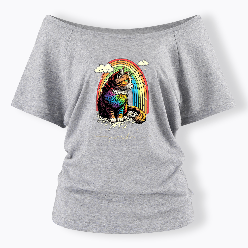 Cat Rainbow Off Shoulder T-shirt