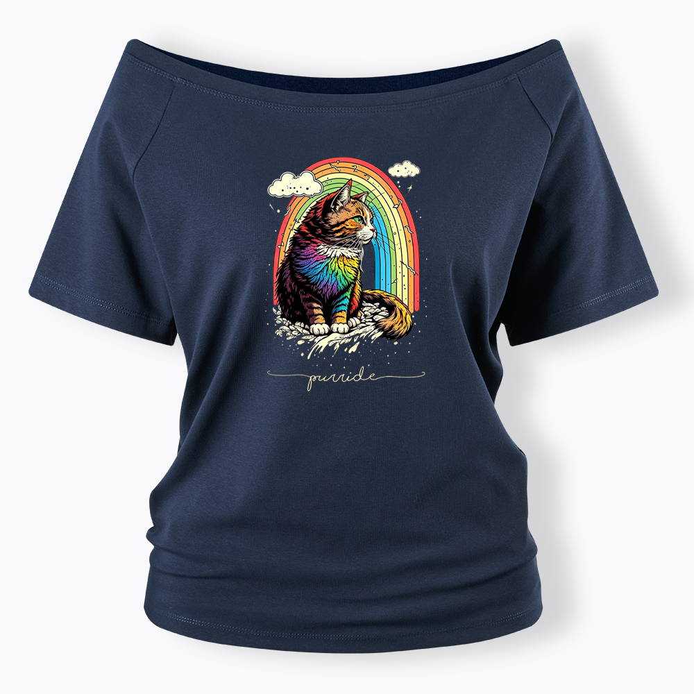 Cat Rainbow Off Shoulder T-shirt