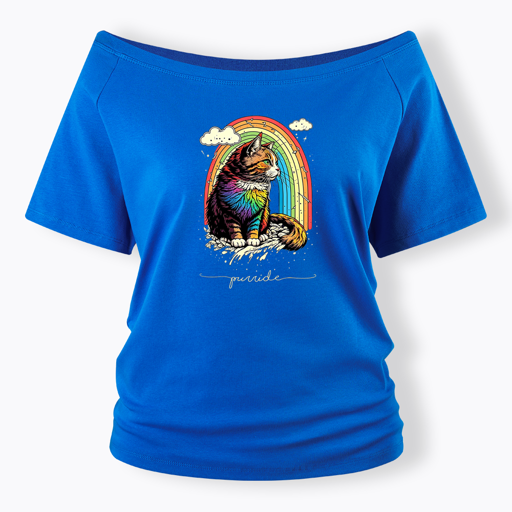 Cat Rainbow Off Shoulder T-shirt
