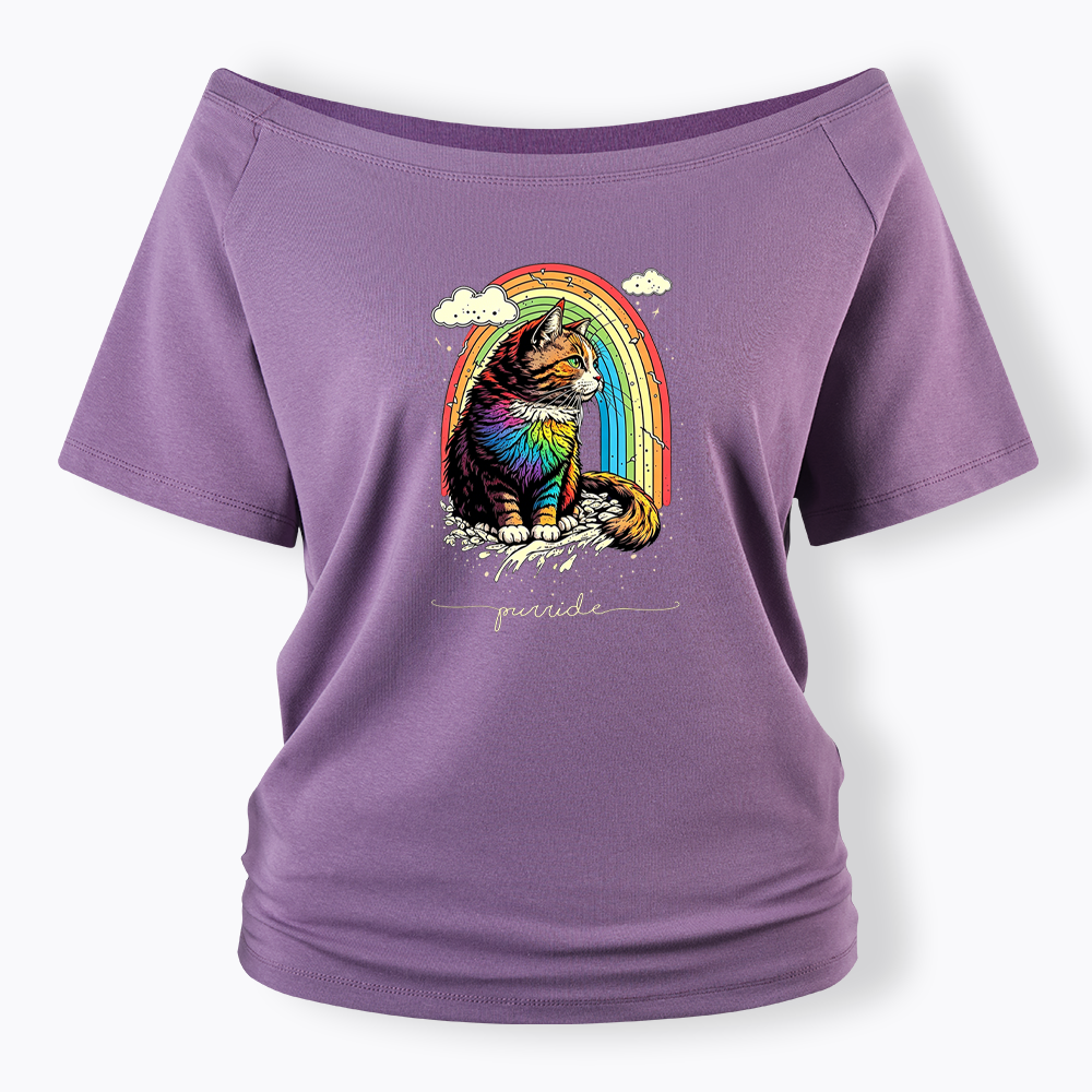 Cat Rainbow Off Shoulder T-shirt