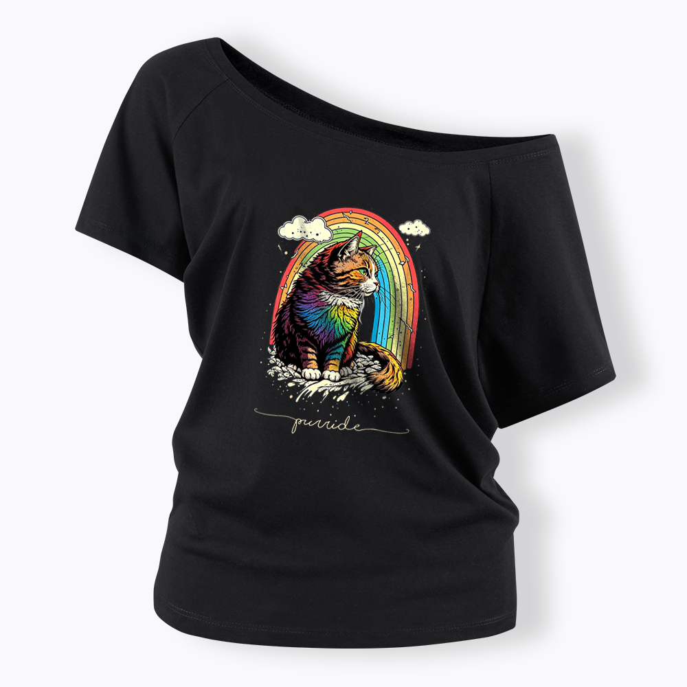 Cat Rainbow Off Shoulder T-shirt