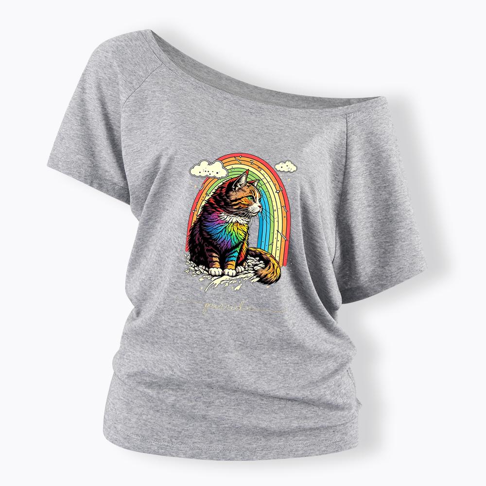 Cat Rainbow Off Shoulder T-shirt