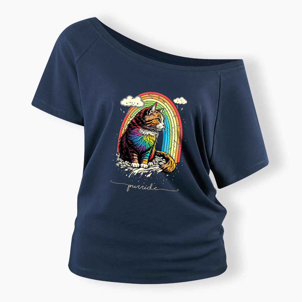 Cat Rainbow Off Shoulder T-shirt