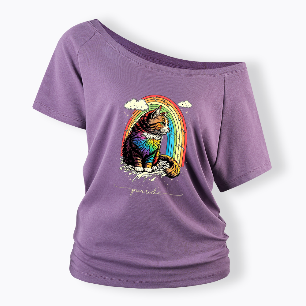 Cat Rainbow Off Shoulder T-shirt