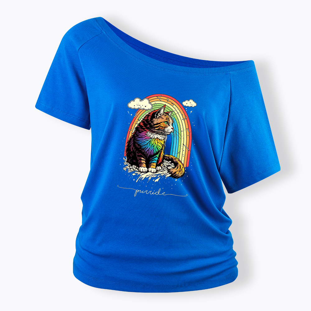 Cat Rainbow Off Shoulder T-shirt
