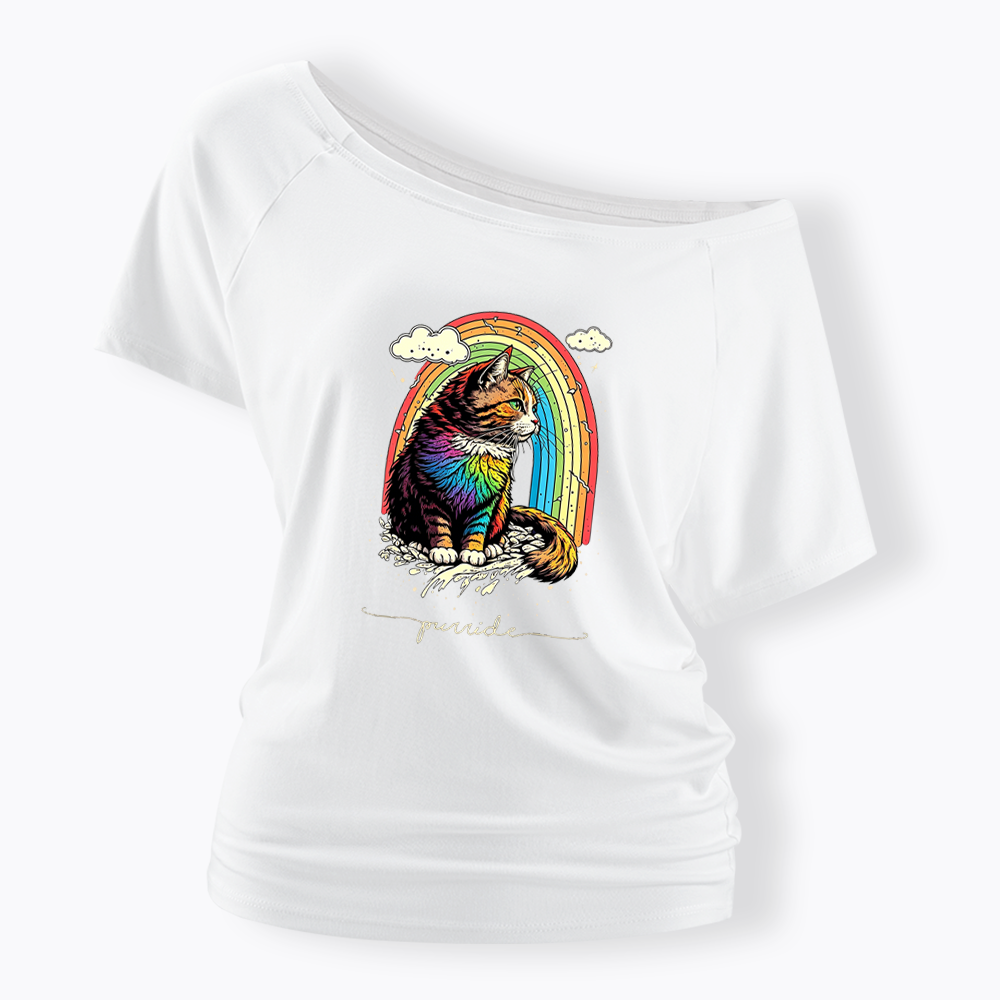 Cat Rainbow Off Shoulder T-shirt
