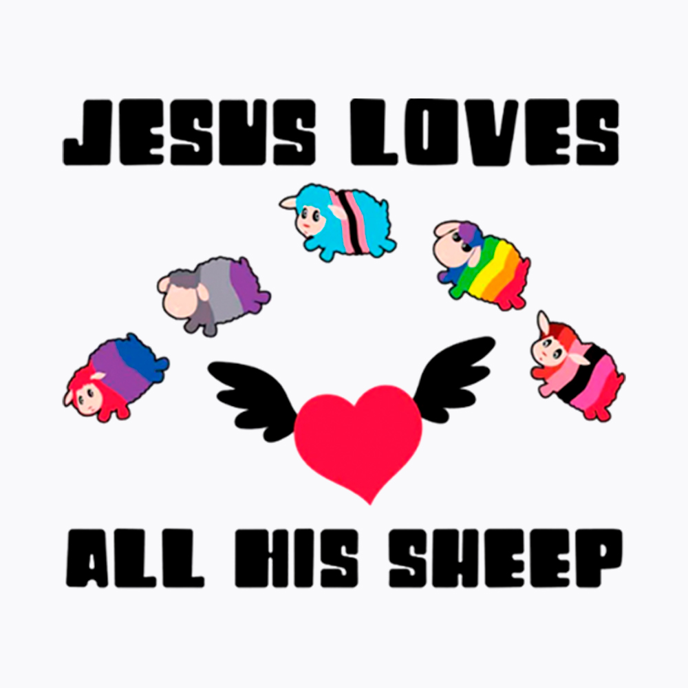 Jesus Loves All Sheep Pride Off Shoulder T-Shirt