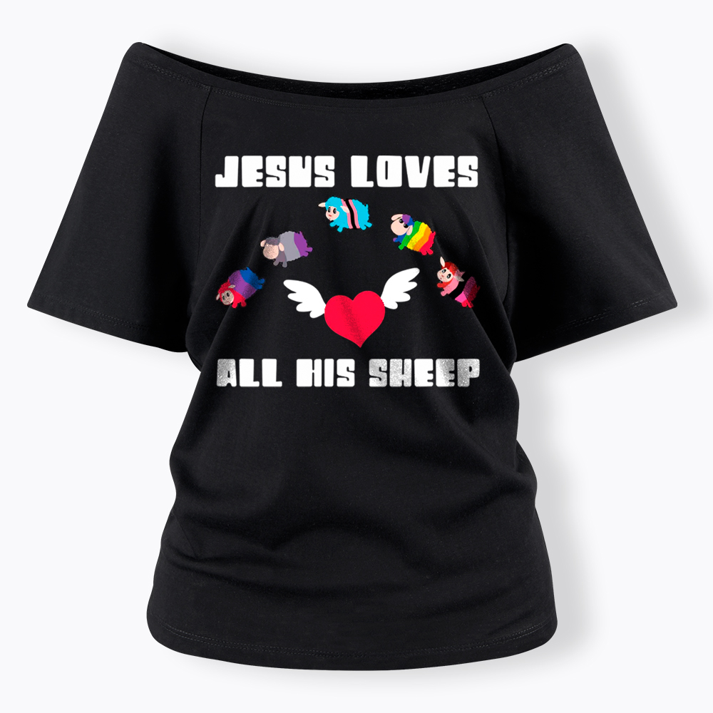 Jesus Loves All Sheep Pride Off Shoulder T-Shirt