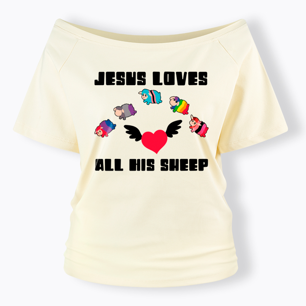 Jesus Loves All Sheep Pride Off Shoulder T-Shirt