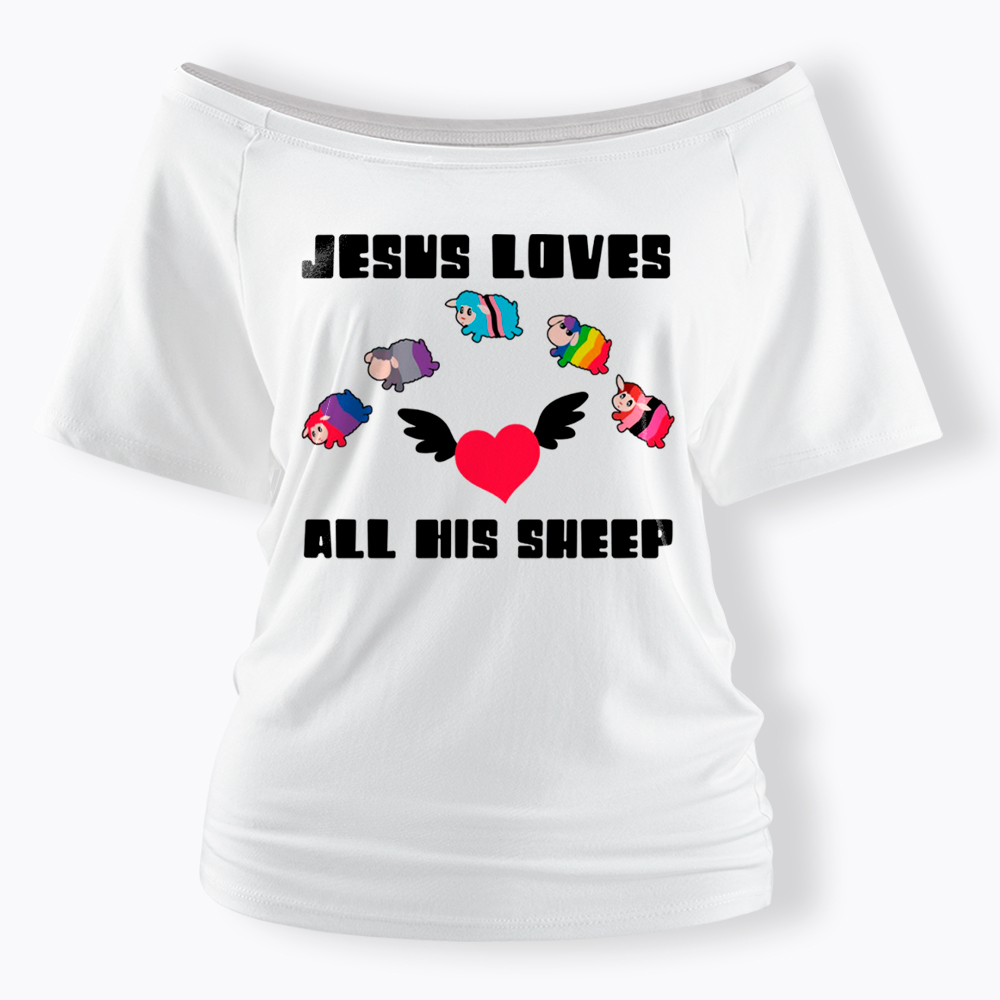 Jesus Loves All Sheep Pride Off Shoulder T-Shirt