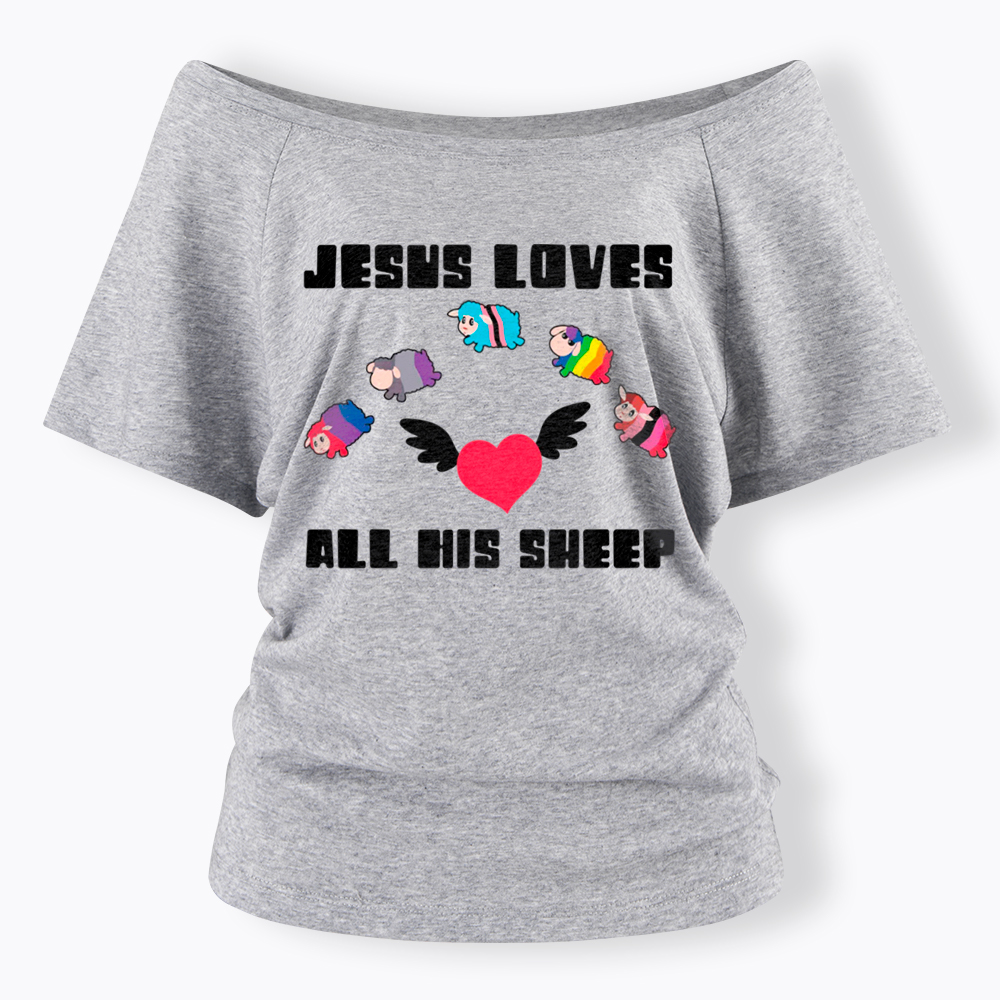 Jesus Loves All Sheep Pride Off Shoulder T-Shirt