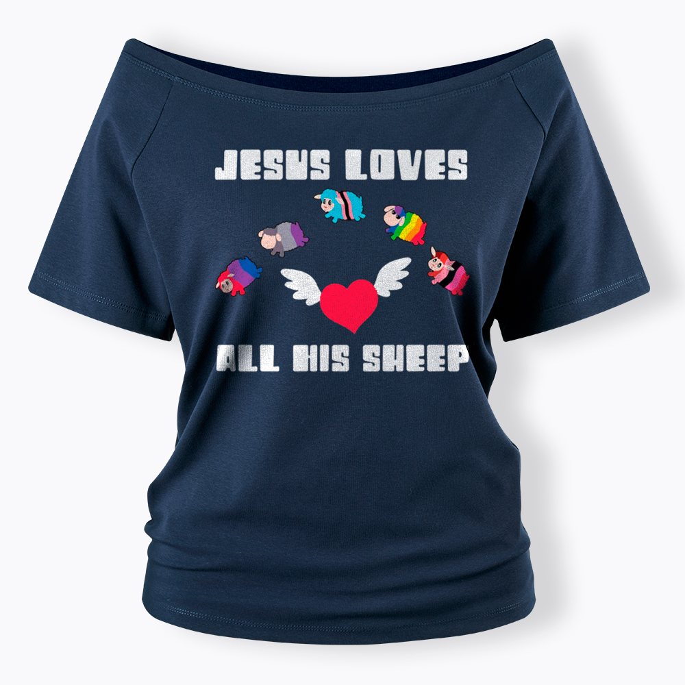 Jesus Loves All Sheep Pride Off Shoulder T-Shirt