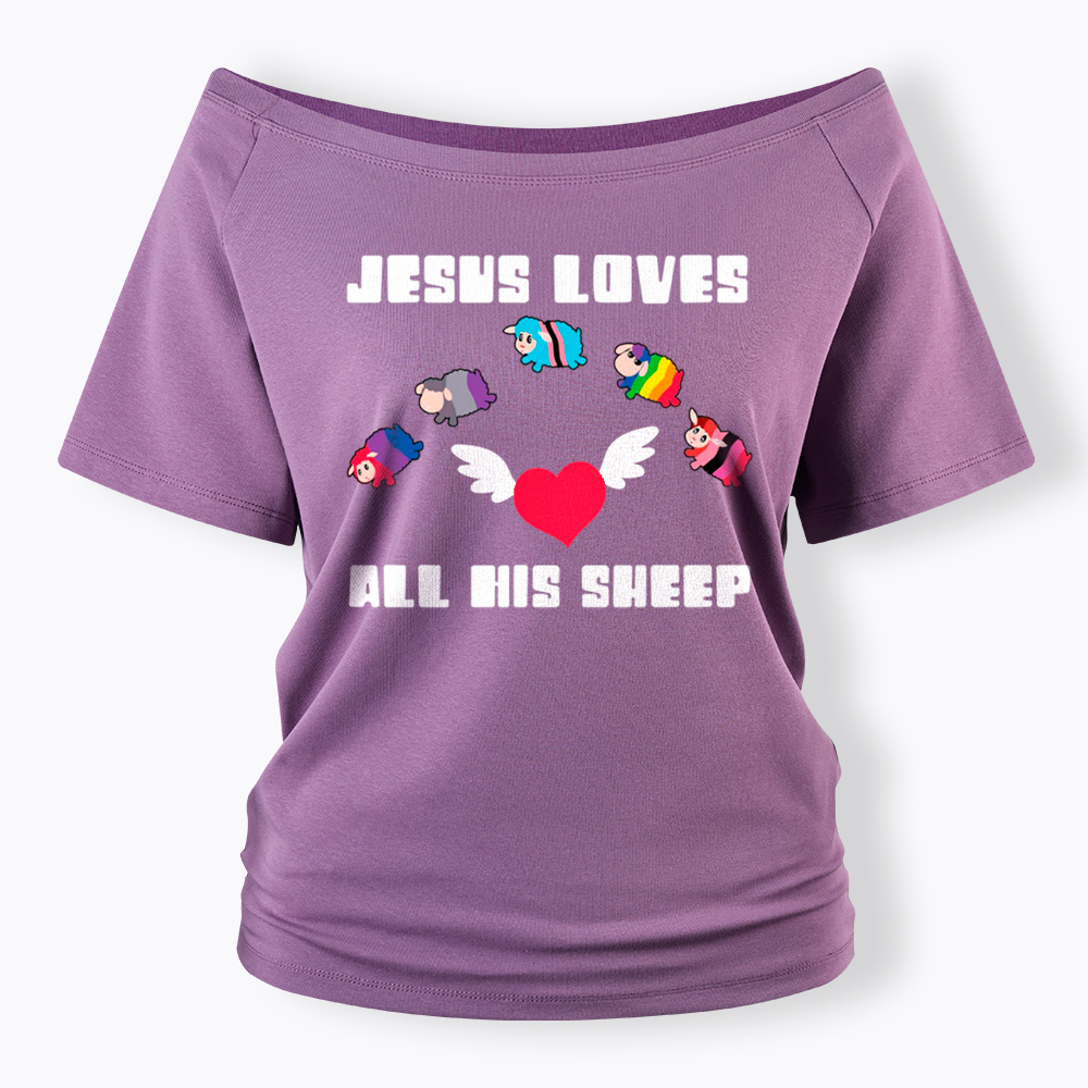 Jesus Loves All Sheep Pride Off Shoulder T-Shirt
