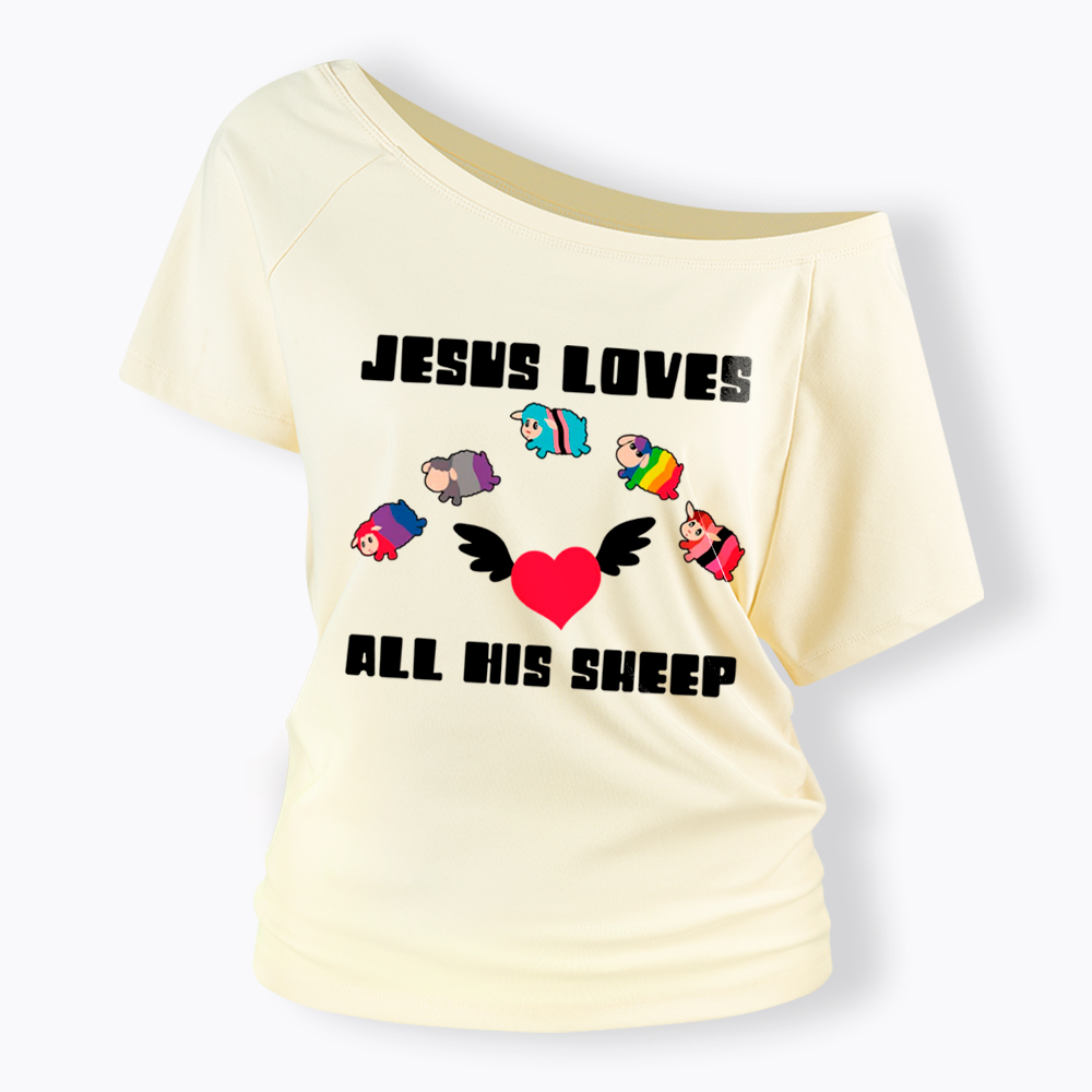 Jesus Loves All Sheep Pride Off Shoulder T-Shirt