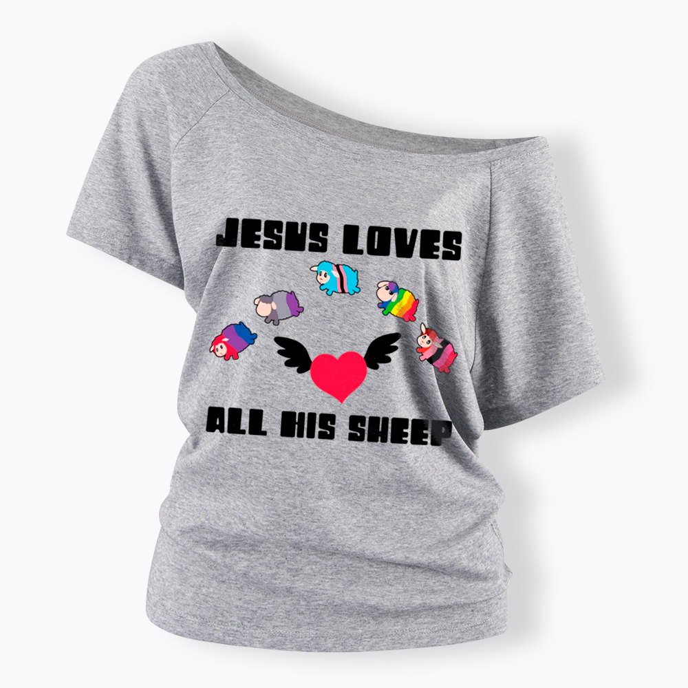 Jesus Loves All Sheep Pride Off Shoulder T-Shirt