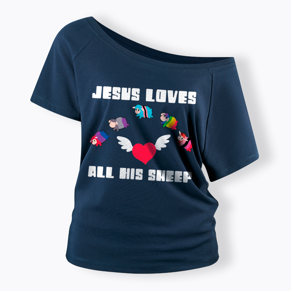 Jesus Loves All Sheep Pride Off Shoulder T-Shirt