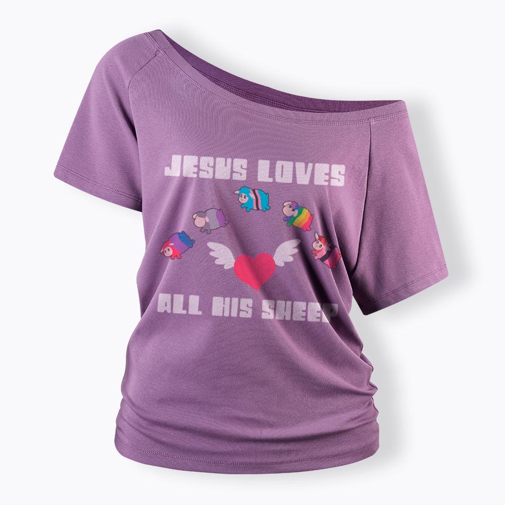 Jesus Loves All Sheep Pride Off Shoulder T-Shirt