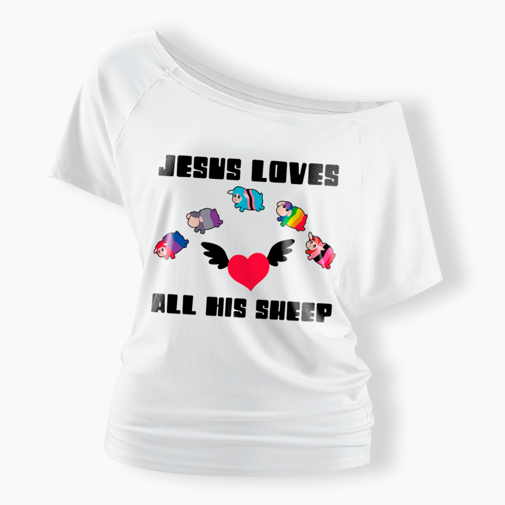 Jesus Loves All Sheep Pride Off Shoulder T-Shirt