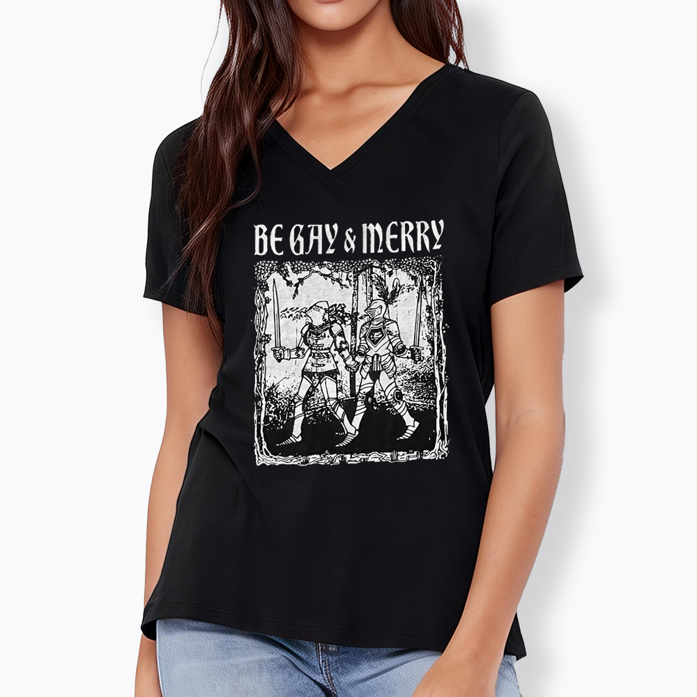 Merry Black V-Neck Classic T-Shirts
