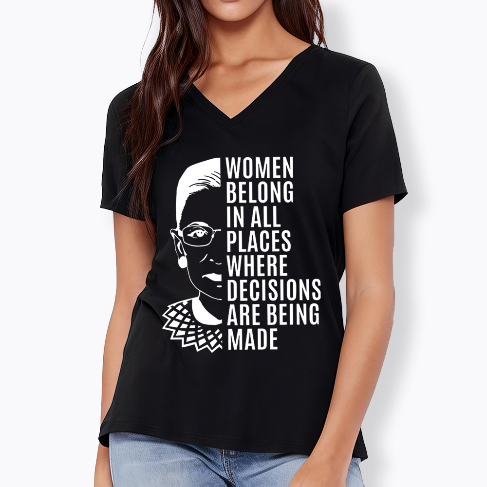 Women Belong in All Places Notorious RBG V-Neck Classic T-Shirt