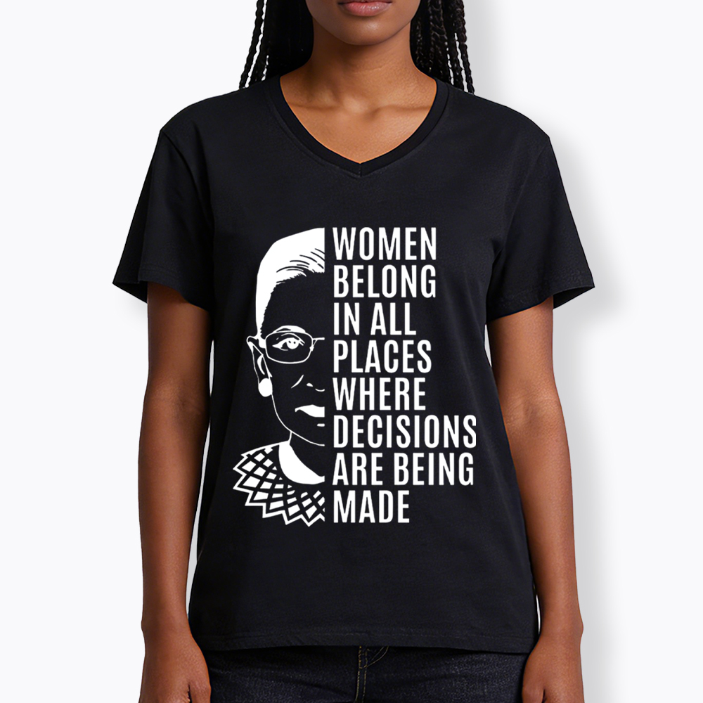 Women Belong in All Places Notorious RBG V-Neck Classic T-Shirt