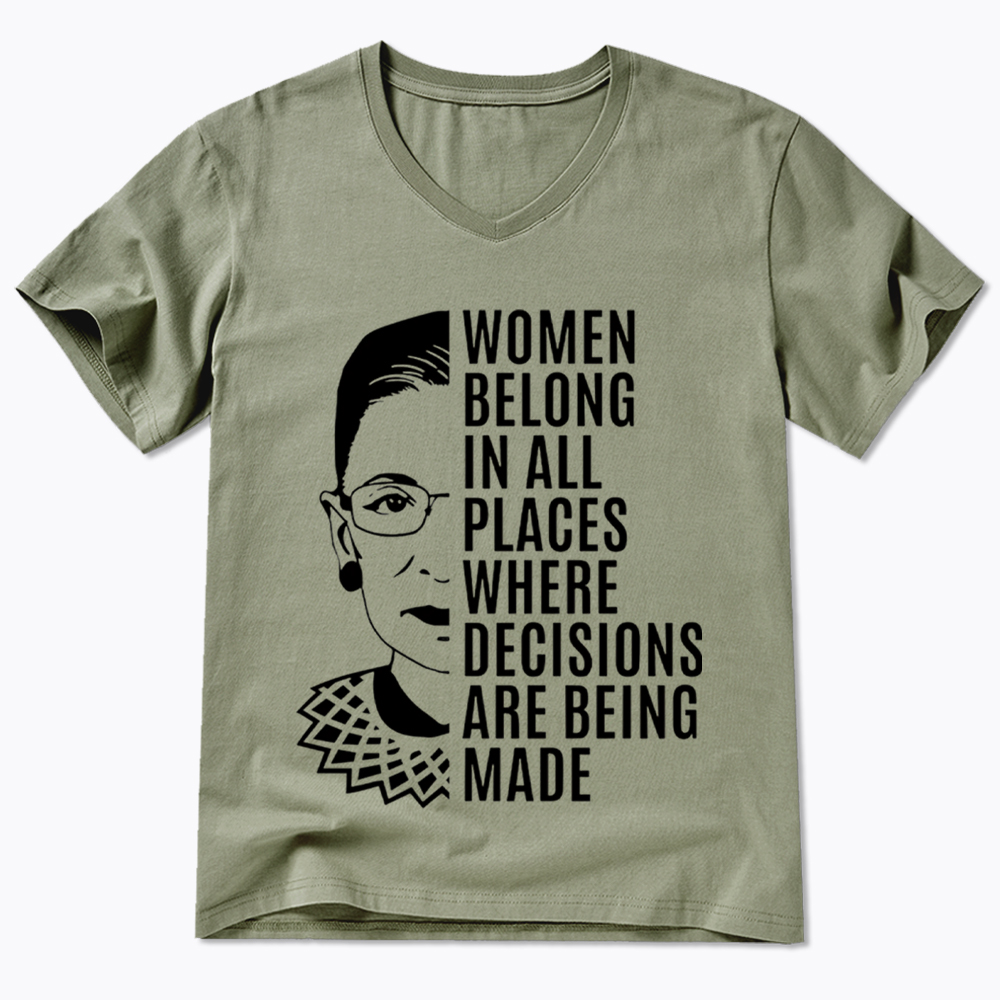 Women Belong in All Places Notorious RBG V-Neck Classic T-Shirt