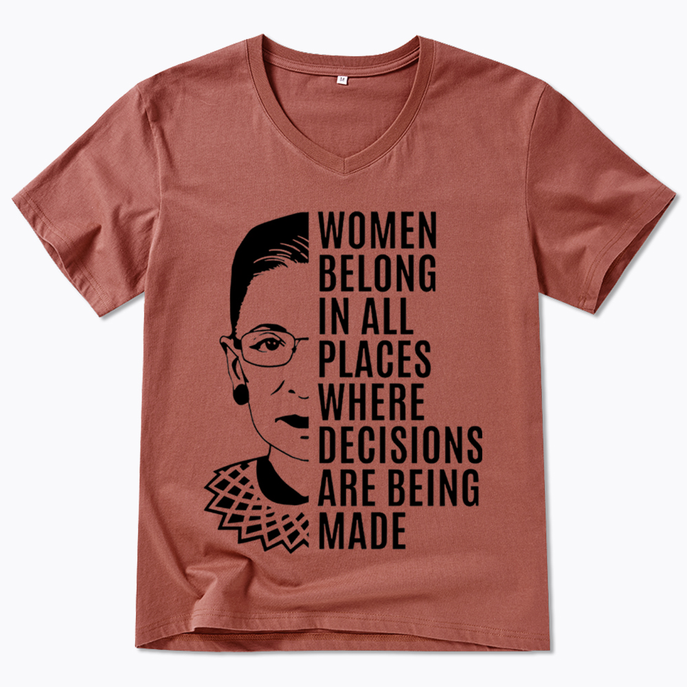 Women Belong in All Places Notorious RBG V-Neck Classic T-Shirt