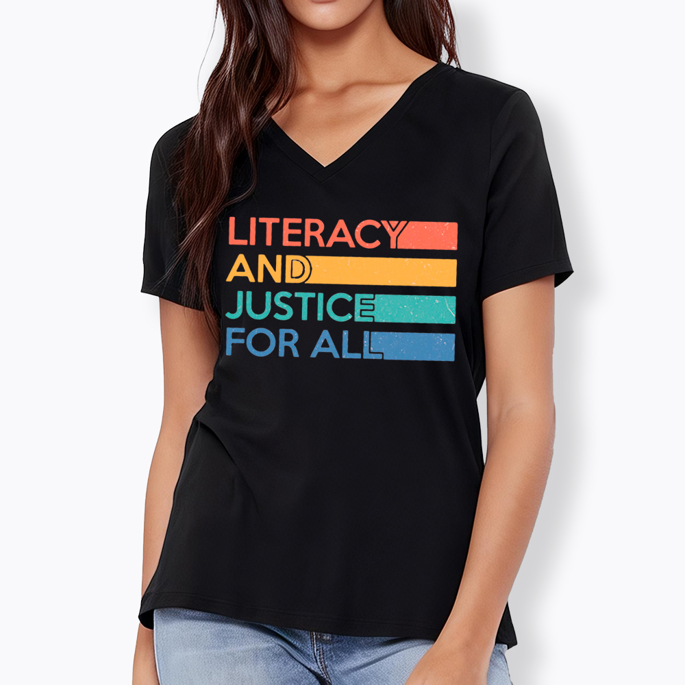 Literacy and Justice For All V-Neck Classic T-Shirt