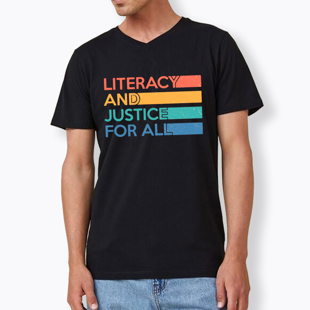 Literacy and Justice For All V-Neck Classic T-Shirt
