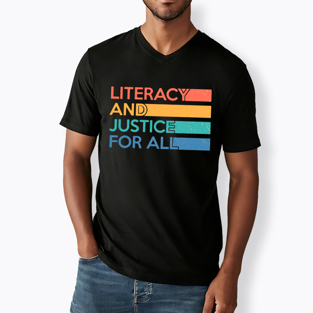Literacy and Justice For All V-Neck Classic T-Shirt