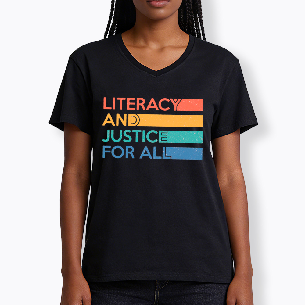Literacy and Justice For All V-Neck Classic T-Shirt