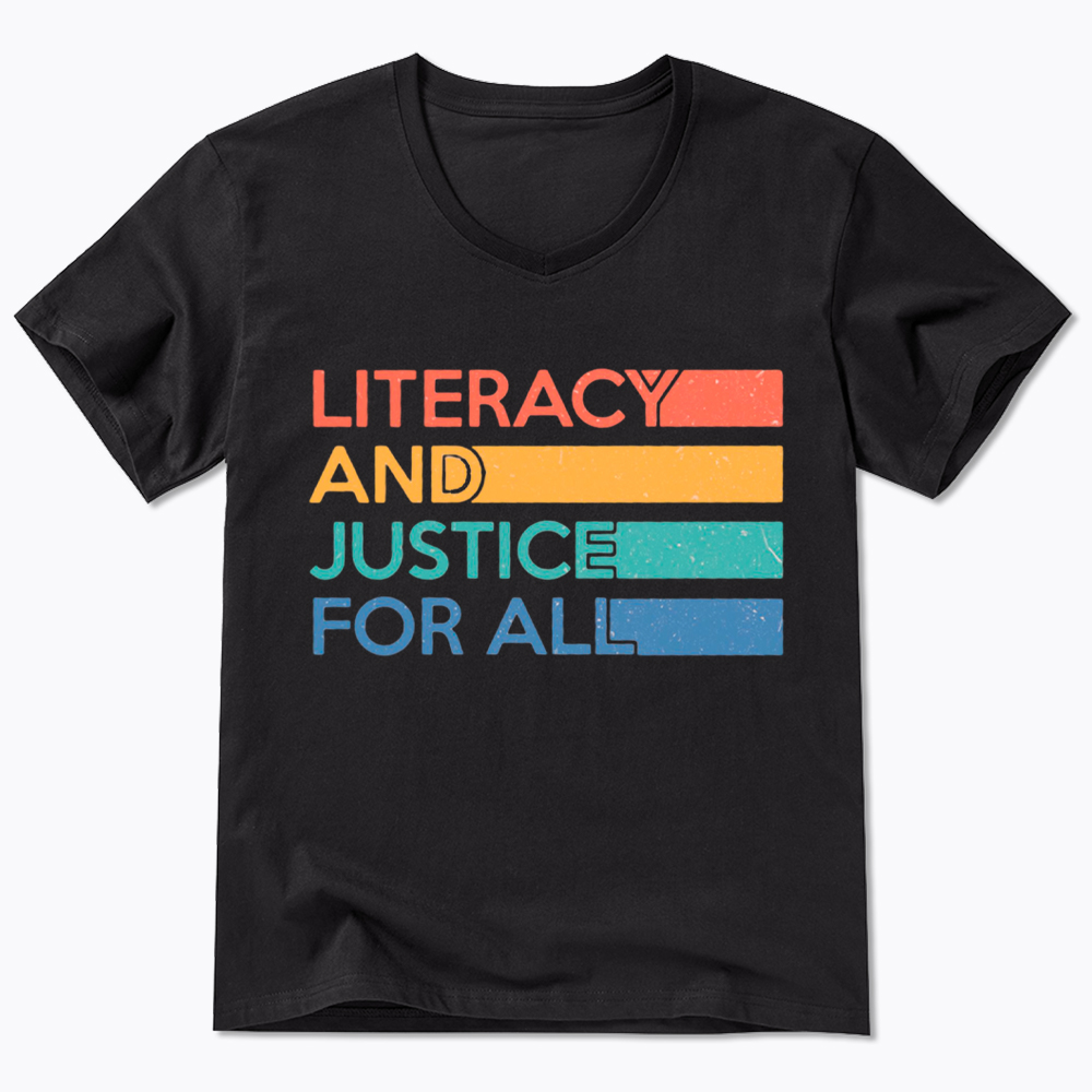 Literacy and Justice For All V-Neck Classic T-Shirt