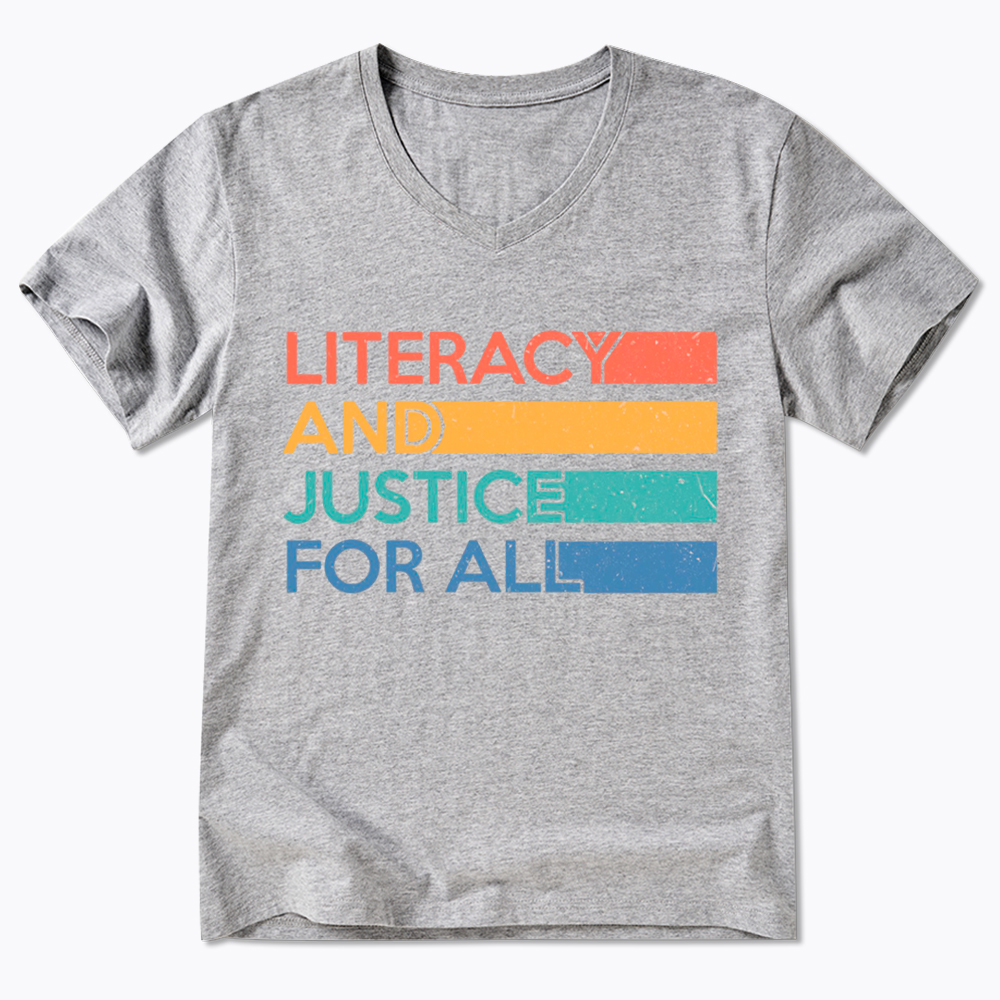 Literacy and Justice For All V-Neck Classic T-Shirt
