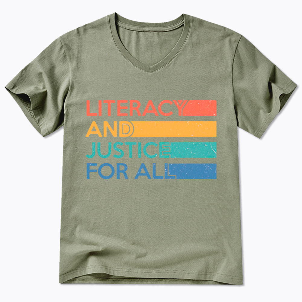 Literacy and Justice For All V-Neck Classic T-Shirt
